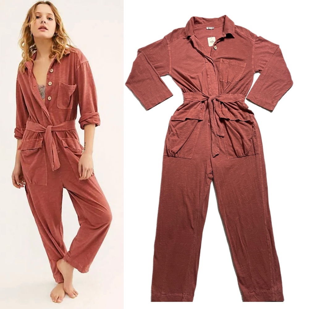 NEW Free people More Like This Terracotta Utility Jumpsuit S